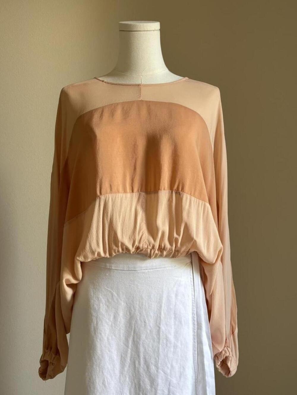 NWT Italian Blush Silk Blend Balloon Sleeve Crop Blouse XS